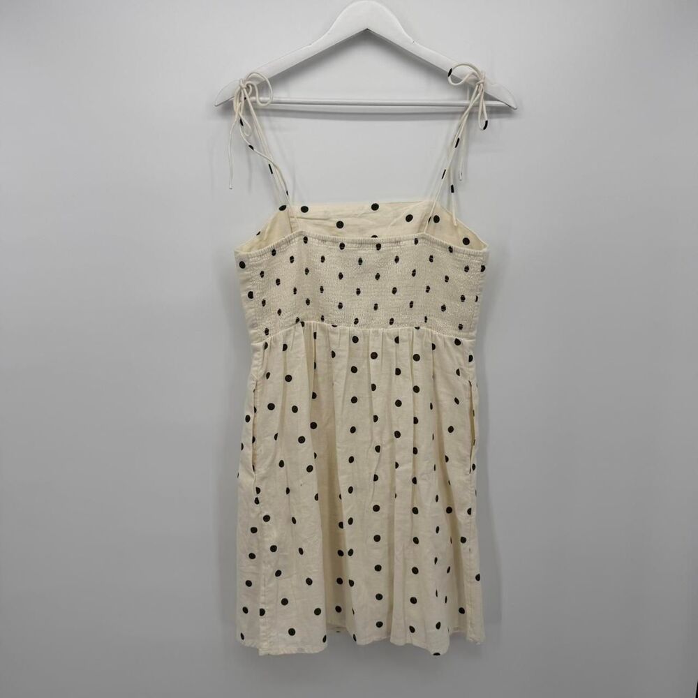 Old Navy Cream & Black Polka Dot Linen Blend Tie Shoulder Mini Dress Size Medium - Picture 6 of 9